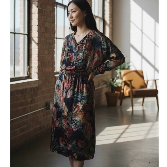 Ego Trippin’ Floral Velvet Maxi Dress Vintage Retro Vibrant XS - Picture 14 of 14